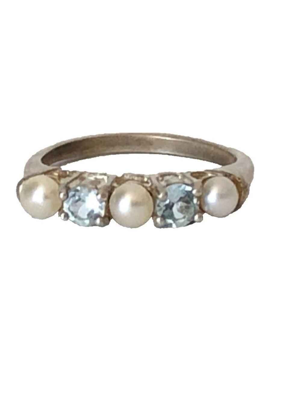 Blue Topaz Pearl Vintage Sterling Silver 925 Ring Sz 7 Estate Jewelry Pre-Owned